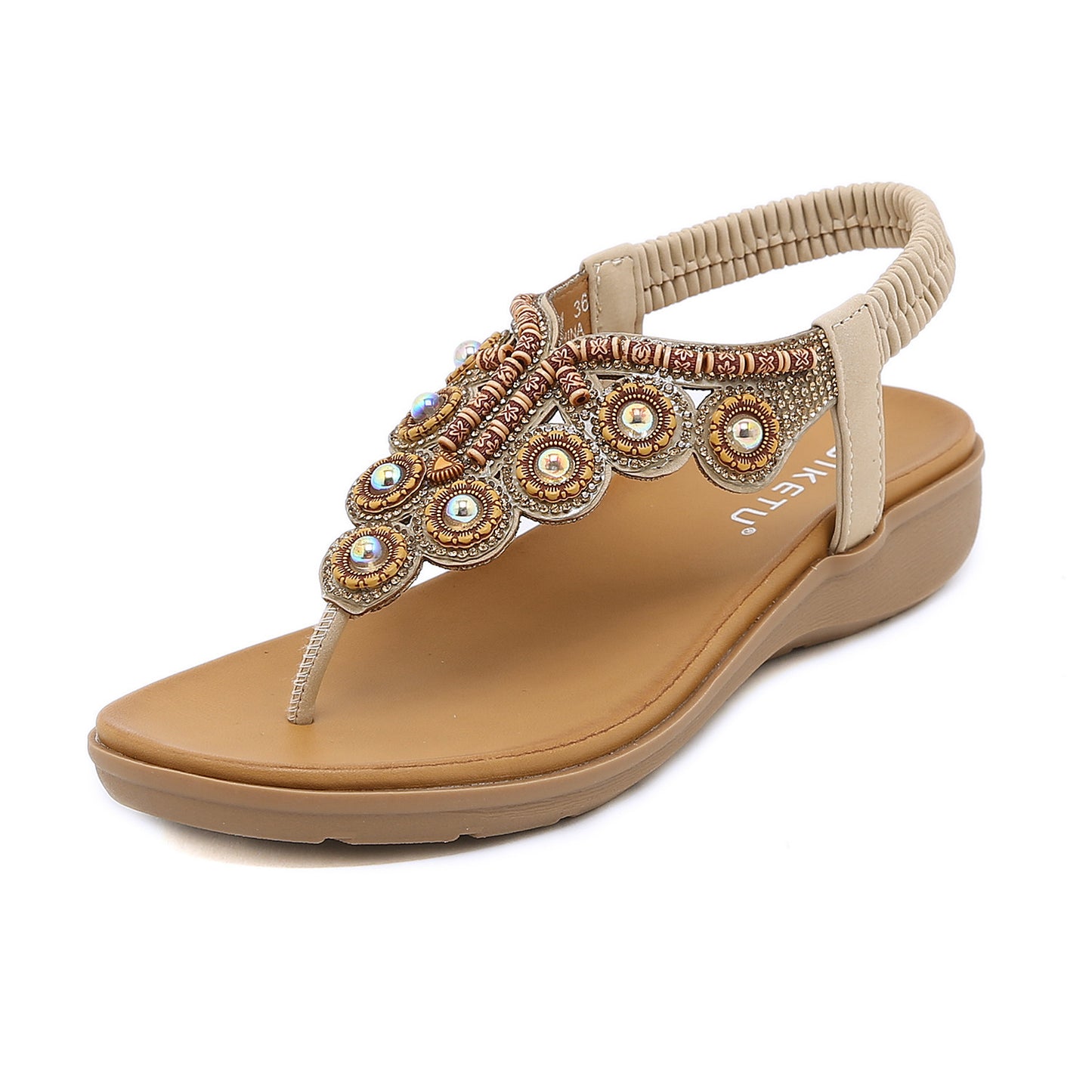 Women's Bohemian Beaded Sandals – Rhinestone Buckle Design