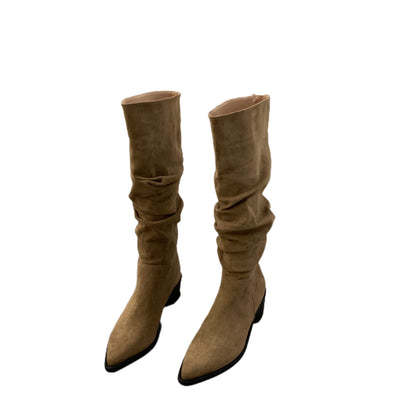 Women's High-Heel Suede Over-the-Knee Western Boots with Velvet Lining and Pointed Toe