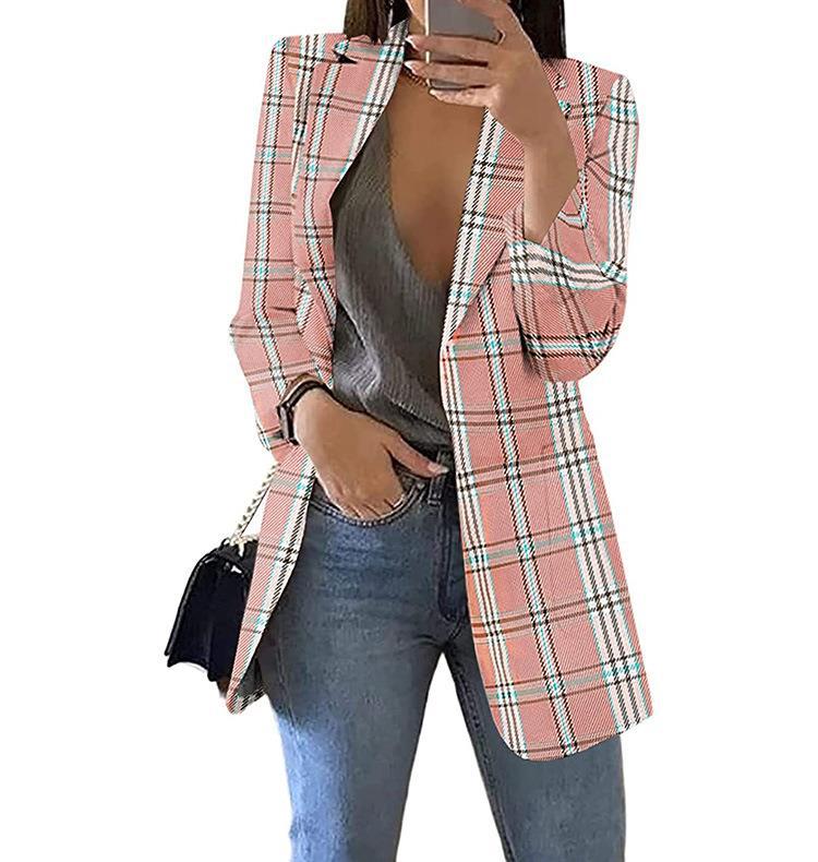 New European And American Fashion Plaid Casual Suit Slim Coat Women