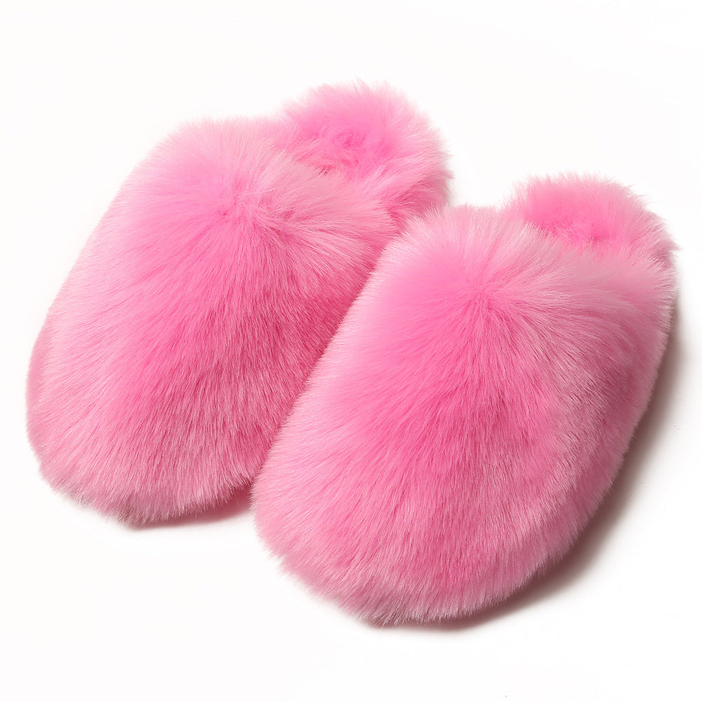 Women's Fluffy Slippers – Autumn and Winter Home Fleece-Lined Warm Artificial Fur