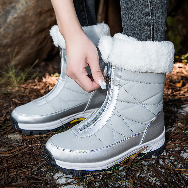 Women's Waterproof Mid-Calf Snow Boots with Front Zipper