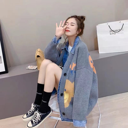 Winter Bear Loose Sweater Coat for Women - Age Reduction