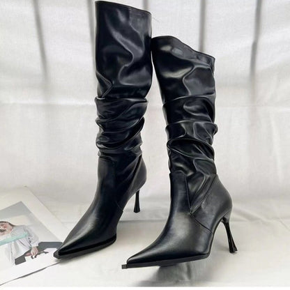 Women's Pointed Pleated High Boots in European and American Style