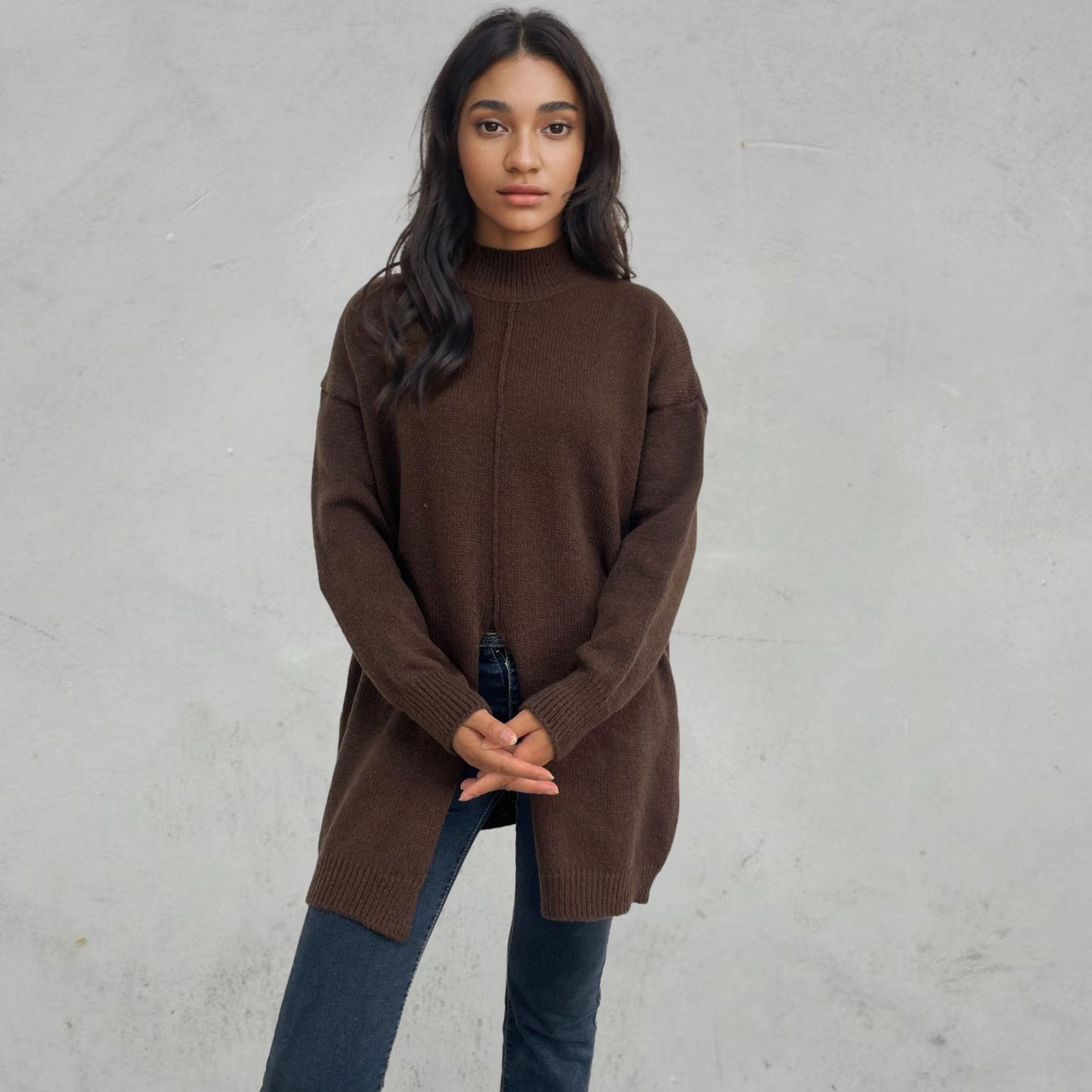 Pure Color Half-Collar Pullover Sweater – Fall & Winter Collection