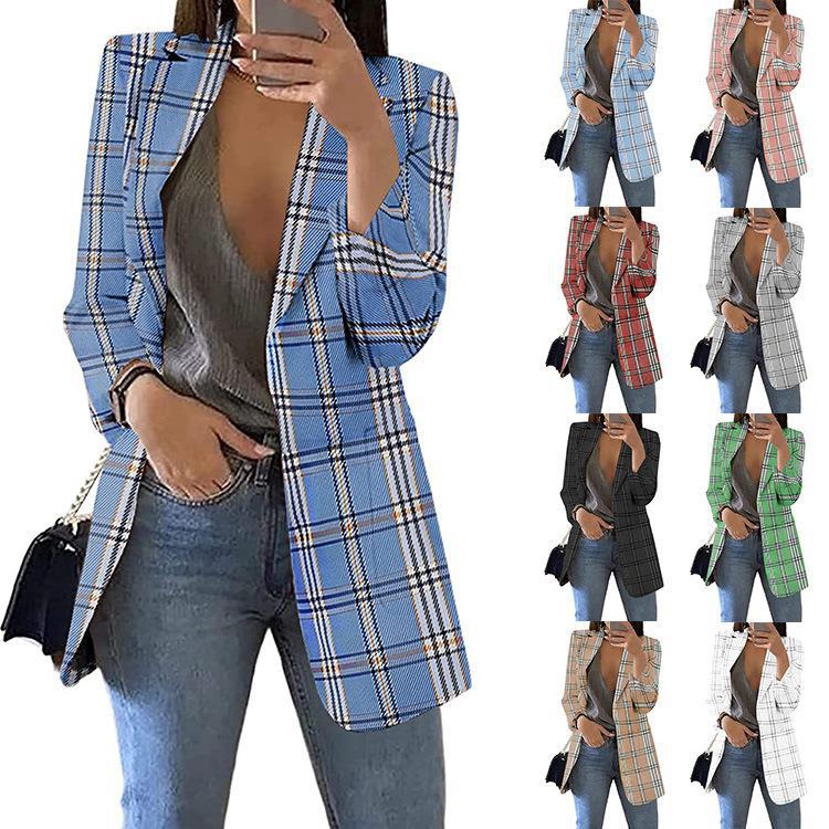 New European And American Fashion Plaid Casual Suit Slim Coat Women