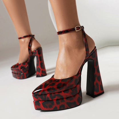 Women's High Heel Leopard Print Waterproof Platform Pumps