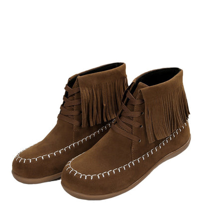 Plus-Size Women's Tassel Lace-Up Booties – Stylish and Comfortable