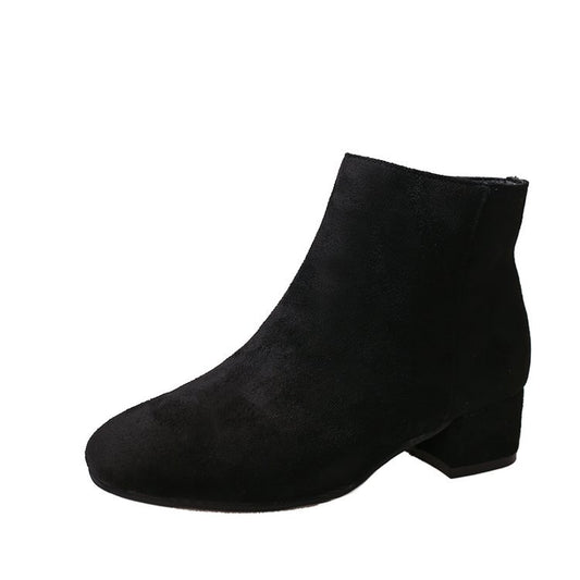 Simple Korean Style Suede Martin Boots for Women Medium Heel and Thick Heel