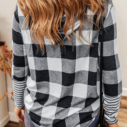 Casual Plaid Stitching Hoodie For Women