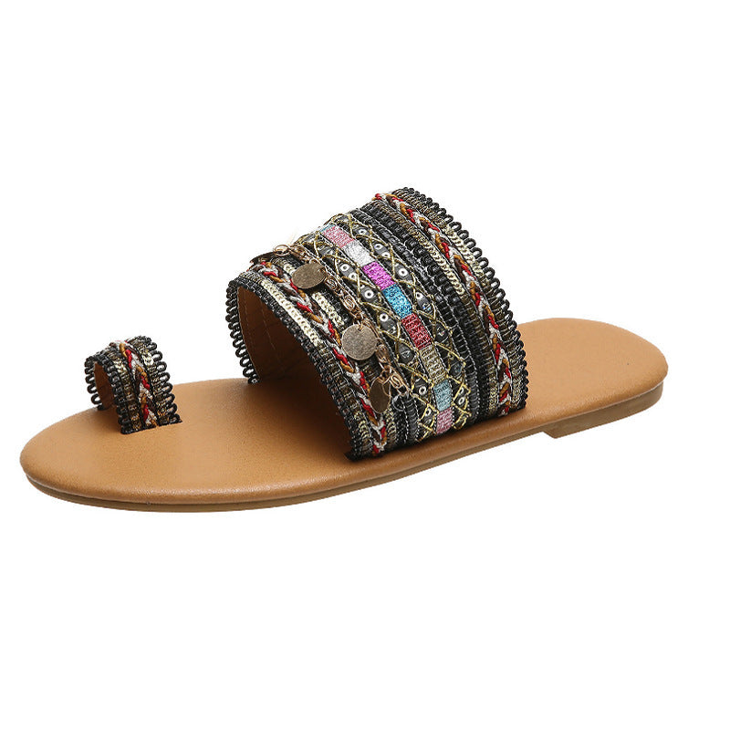 Women's Bohemian Flat Sandals with Toe Covering