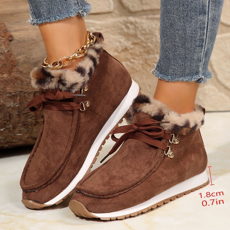 Women's Winter Lace-Up Snow Boots – Casual Warm Plush Flat Shoes, Fleece-Lined Ankle Boots