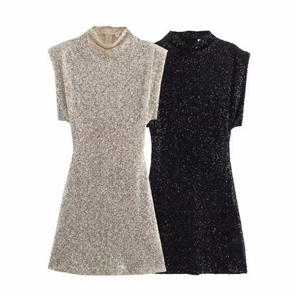 Women's Sleeveless Sequin Dress with Stylish Design