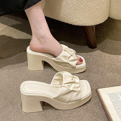 Thick Bottom Chunky Heel Waterproof Platform High Heel Slippers