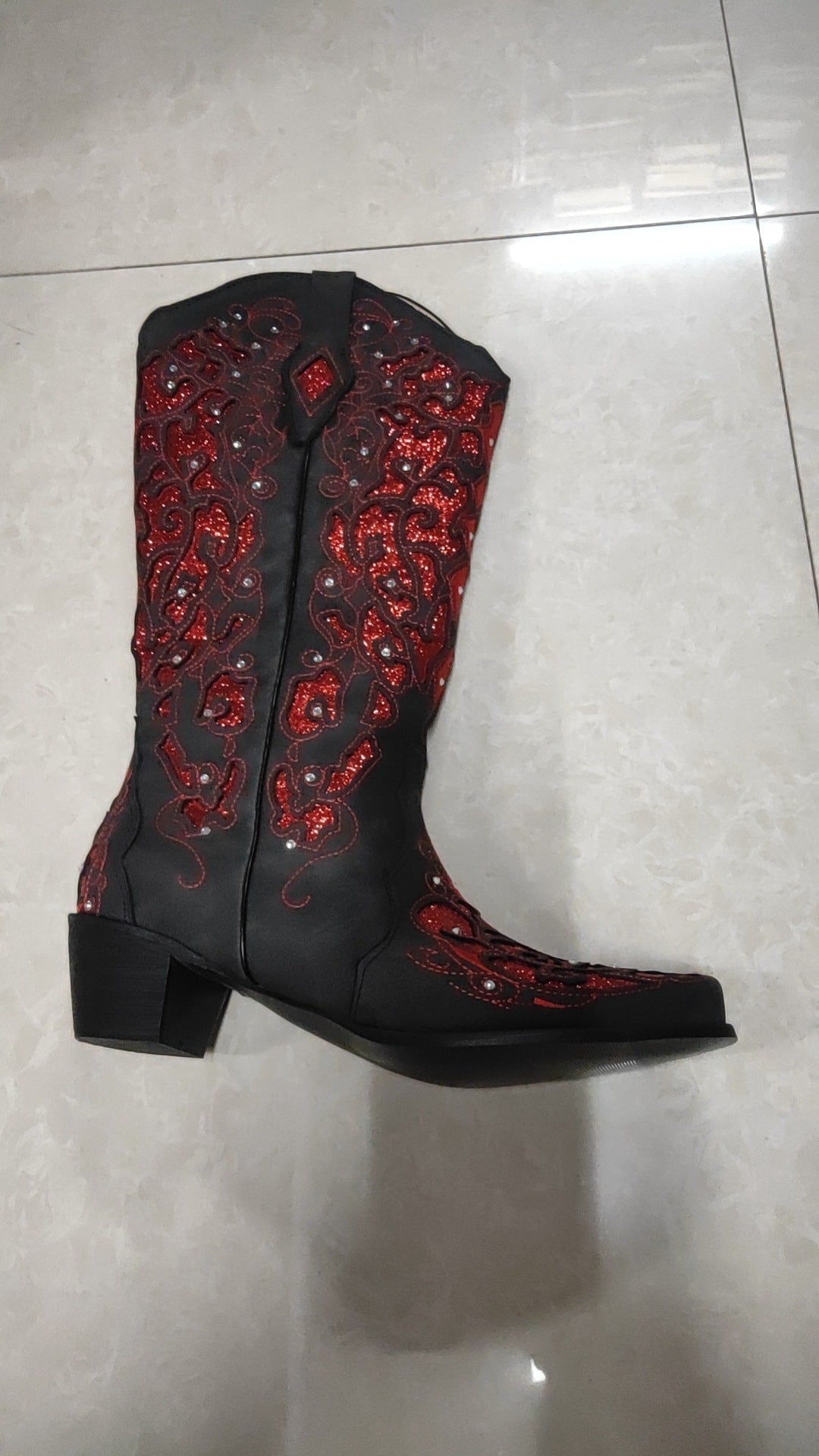 New High Leg Boots with Rhinestone Ornament