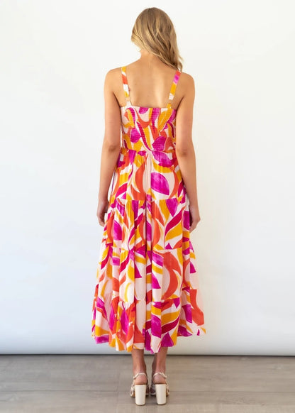 Floral Print Pleated Dress with Sexy Spaghetti Straps