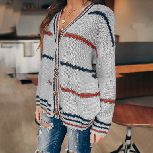 Striped contrast knit sweater