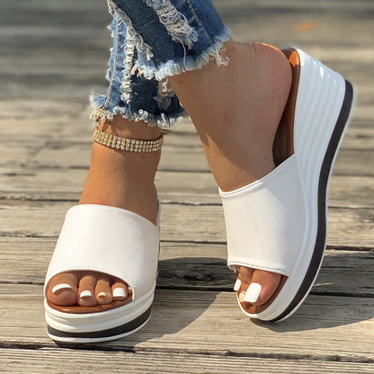 Summer Fashion Fish Mouth Wedge Sandals: Stylish Hollow Design High Heel Slides