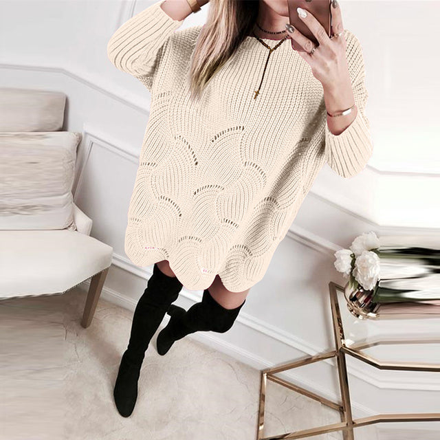 Wave Pattern Loose Neckline Women's Knit Sweater