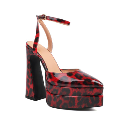 Women's High Heel Leopard Print Waterproof Platform Pumps