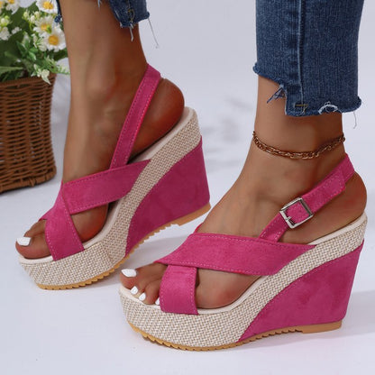 Plus Size Women's Denim Platform Wedge Sandals