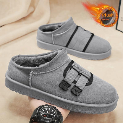 Men's Winter Fleece-Lined Thick Half Slippers