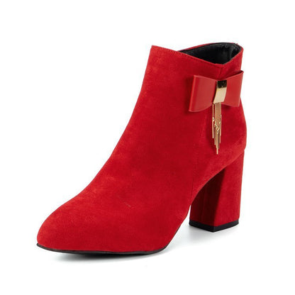 New Festive Chunky Heel Boots – Side Zipper Design