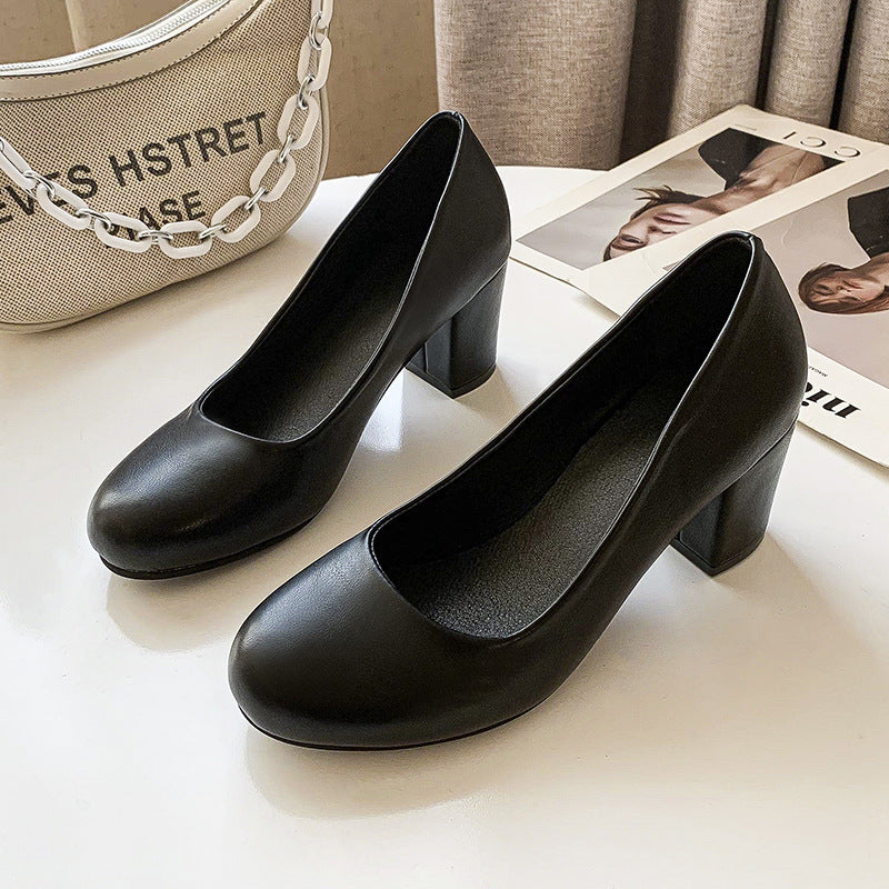 Women's Black Leather High Heel Shoes – Professional and Elegant Design