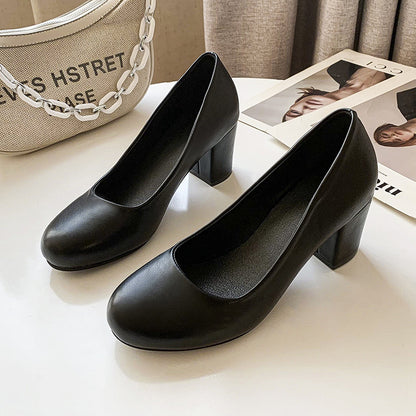 Women's Black Leather High Heel Shoes – Professional and Elegant Design