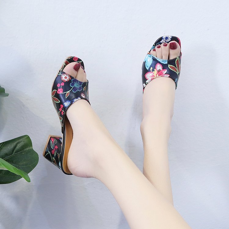 Women's Casual Outdoor Printed Chunky Heel Slippers