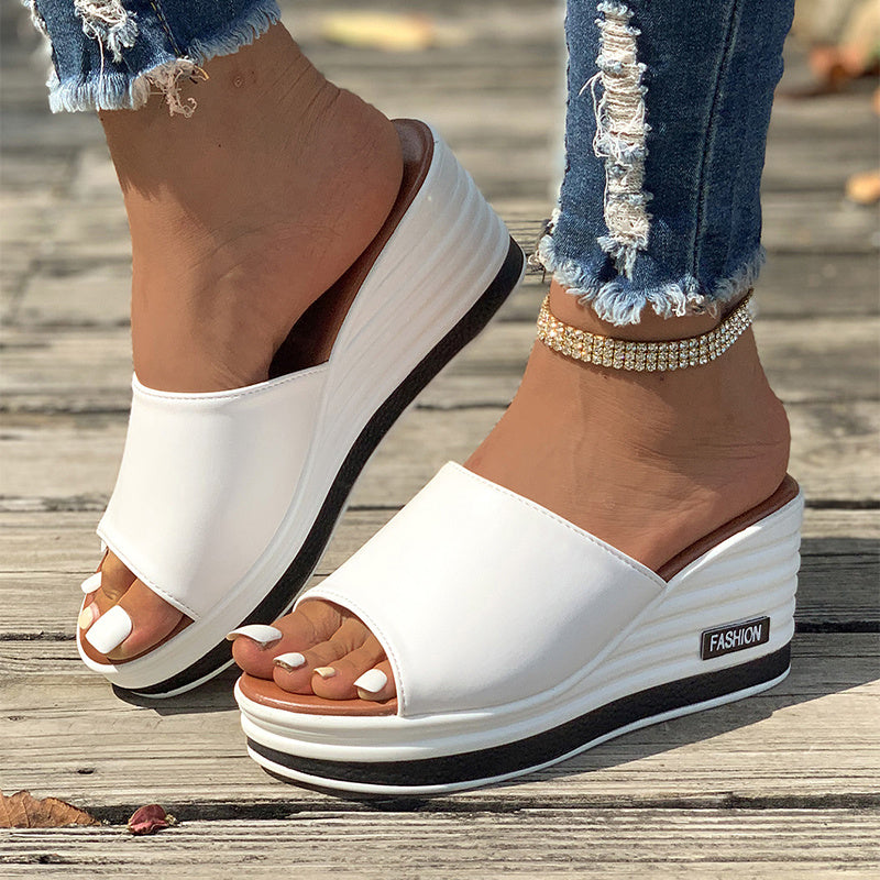 Summer Fashion Fish Mouth Wedge Sandals: Stylish Hollow Design High Heel Slides