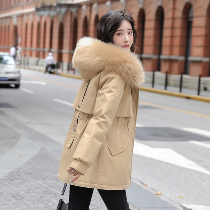 Thickened Parka with Big Fur Collar – Loose, Cotton-Padded, and Fleece-Lined for Warmth