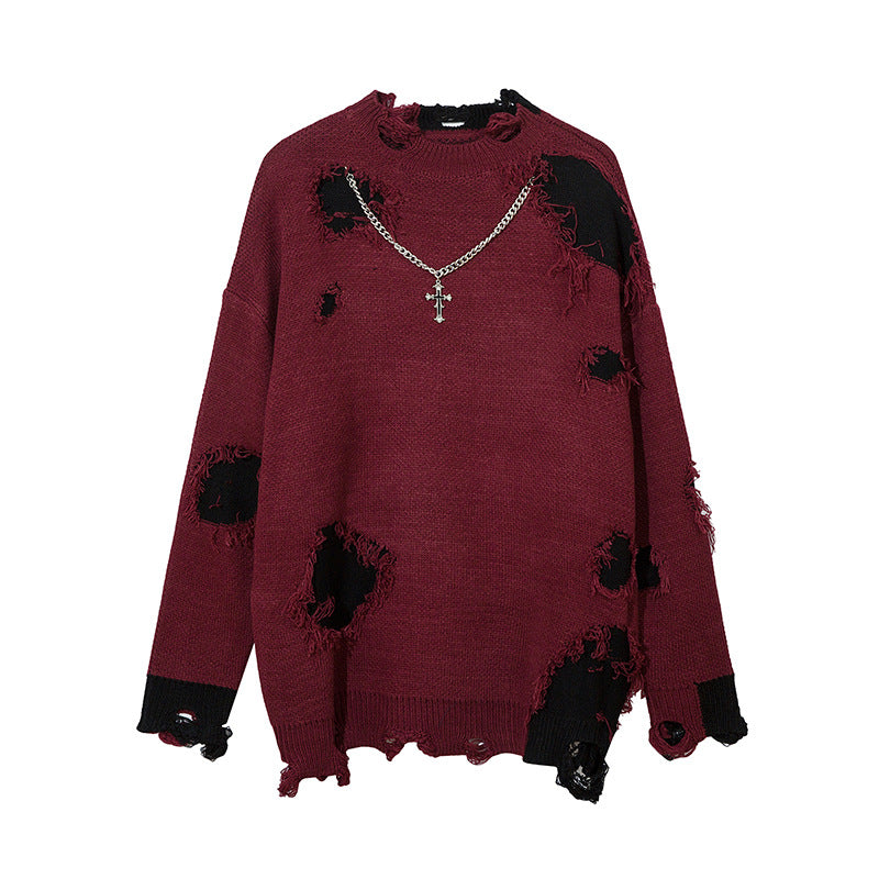 Ripped And Chain Knit Sweater