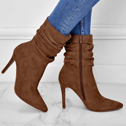 Women's Trendy Suede Pointed Toe High Heel Boots