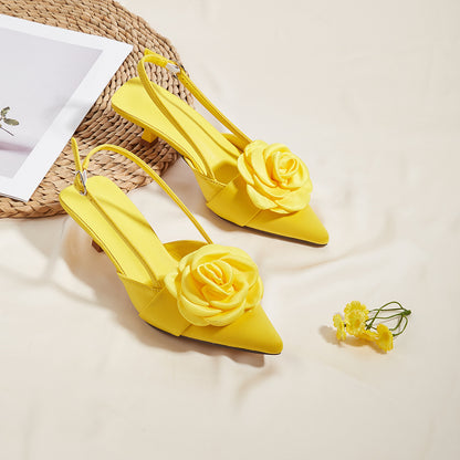 Women's Elegant Closed Toe Kitten Heel Shoes with Three-Dimensional Flower Decoration