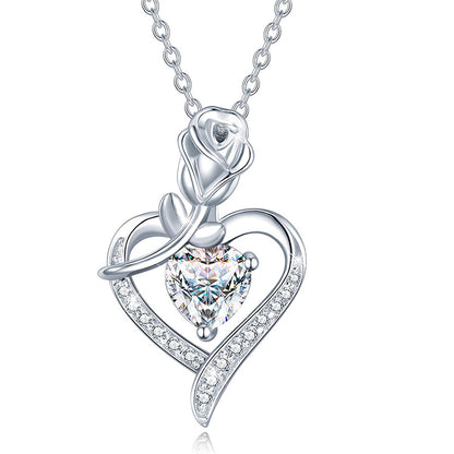 Heart-shaped Rose Zircon Necklace - 925 Silver