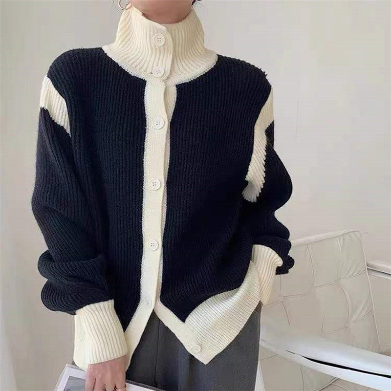 Soft & Stylish: Contrast Color Turtleneck Sweater for Loose Fit