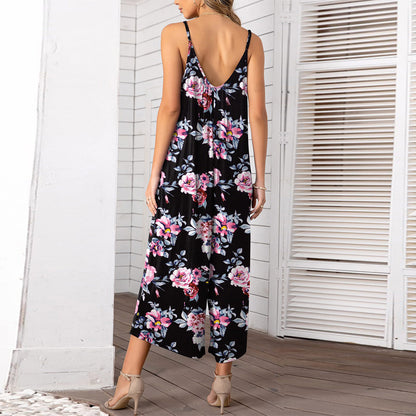 Sleeveless Skinny Strap Jumpsuit Wide Leg Pants