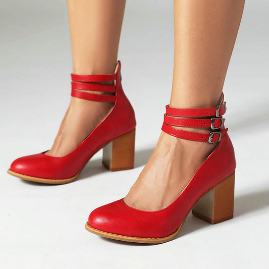 Vintage Charm: Chunky Heel Mary Jane Shoes - Exquisite Single-layer Design