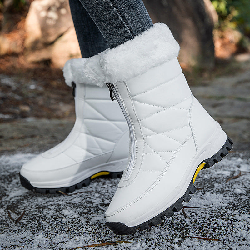 Women's Waterproof Mid-Calf Snow Boots with Front Zipper