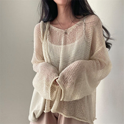 Loose Long Sleeve Lightweight Hollow Knit Top