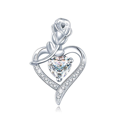 Heart-shaped Rose Zircon Necklace - 925 Silver