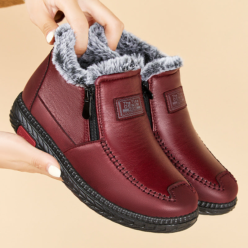 All-matching Middle-aged And Elderly Snow Boots Women Fleece-lined Thickened