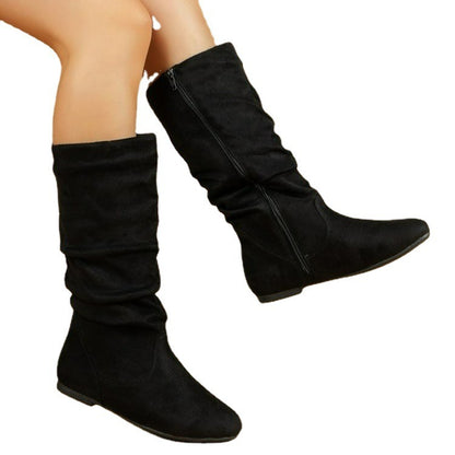 Women's Winter Warm Middle Boots with Round Toe and Side Zipper