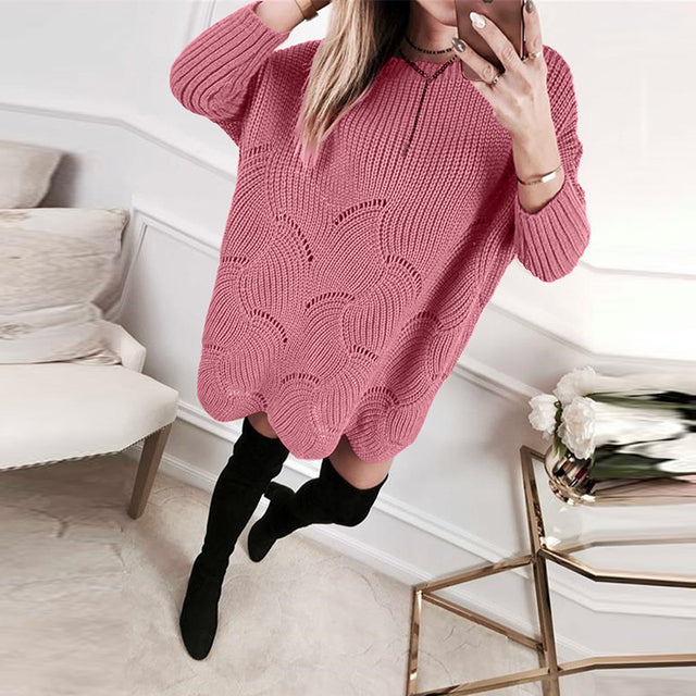 Wave Pattern Loose Neckline Women's Knit Sweater