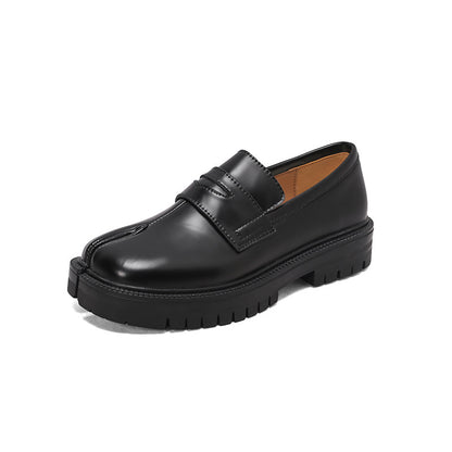 Spring & Autumn British Split-Toe Loafers – Vintage Leather Slip-On Platform Shoes