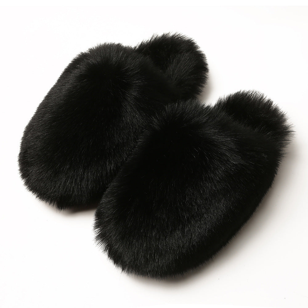 Women's Fluffy Slippers – Autumn and Winter Home Fleece-Lined Warm Artificial Fur