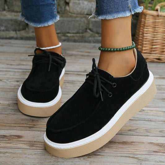 Women's Fashionable Retro Round Toe Lace-up Platform Board Shoes