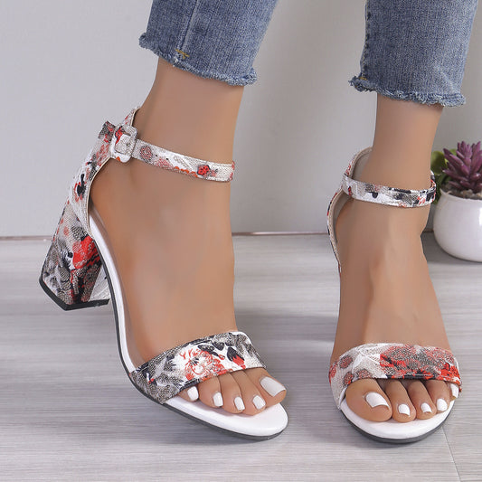 Large Size Women's Sandals with Thick Heels and High Heel Ankle-Strap Buckle