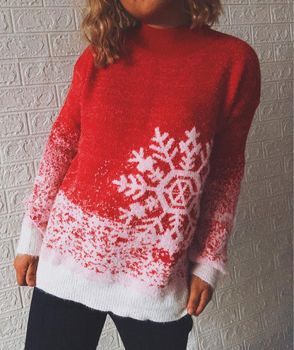 Snowflake Knit: Half High-Neck, Long Sleeve with Color-Matching