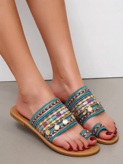 Women's Bohemian Flat Sandals with Toe Covering